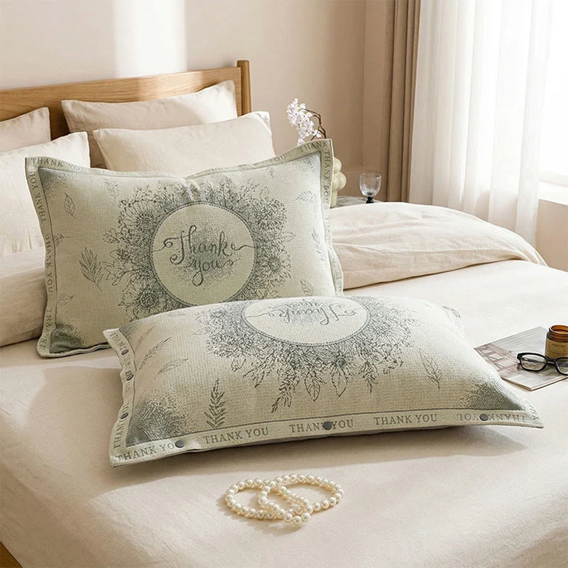 Pure Ownkoti Grateful Floral Cotton Linen Pillowcases 2PCS Top-Quality