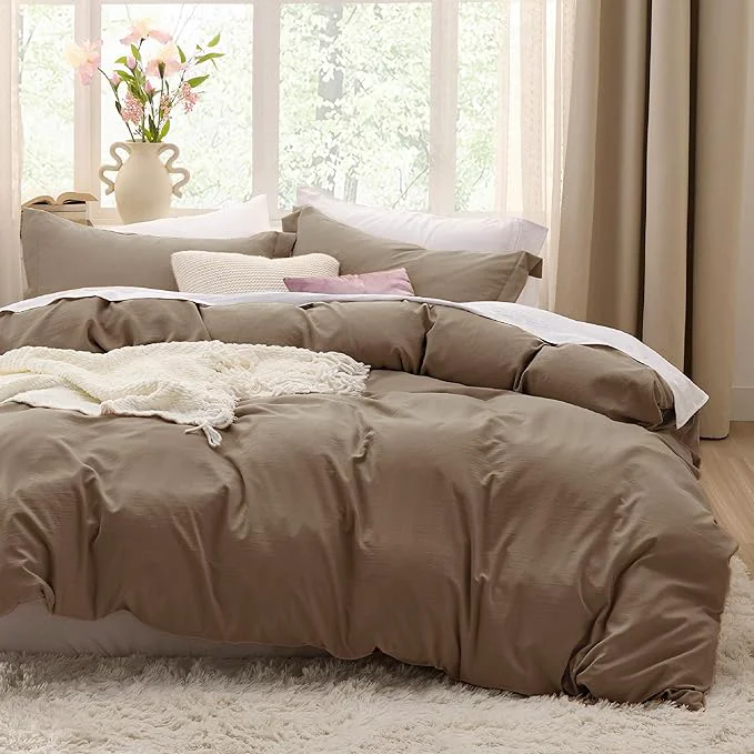 Luxury Bedsure Coffee Duvet Cover Queen Size – 3 Pieces Prewashed Cotton-Like Polyester Extra Soft Bedding Set Includes 1 Duvet Cover 90×90 Inches with Zipper Closure amp 2 Pillow Shams No Comforter Genuine