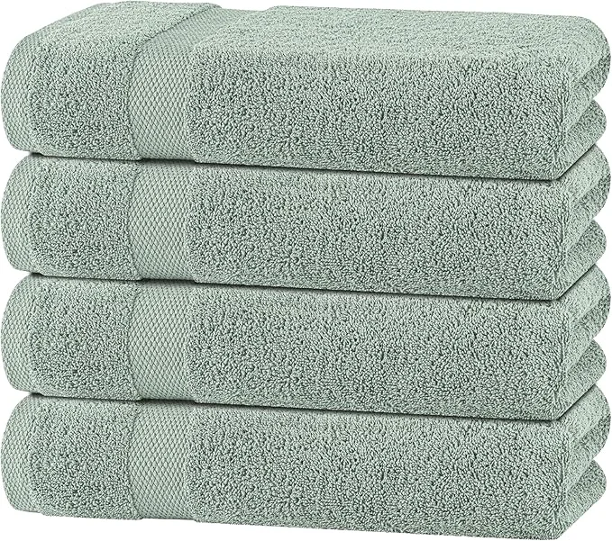 Superior White Classic Green Bath Towels 27×54 Inch Cotton Towel Set Solid