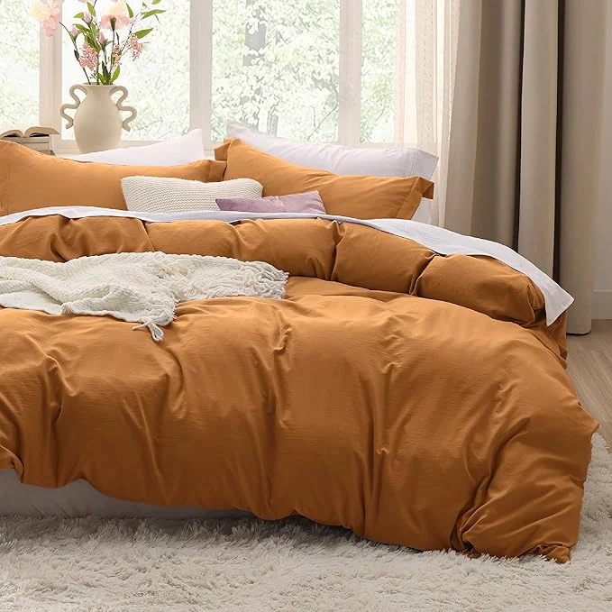 Organic Bedsure Honey Ginger Duvet Cover Queen Size – 3 Pieces Prewashed Cotton-Like Polyester Extra Soft Bedding Set Includes 1 Duvet Cover 90×90 Inches with Zipper Closure amp 2 Pillow Shams No Comforter Clean