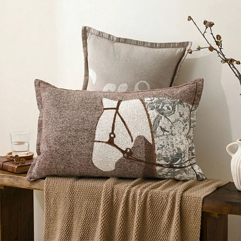 Original Design Ownkoti Horse Jacquard Button Cotton Pillowcases 2PCS Sophisticated