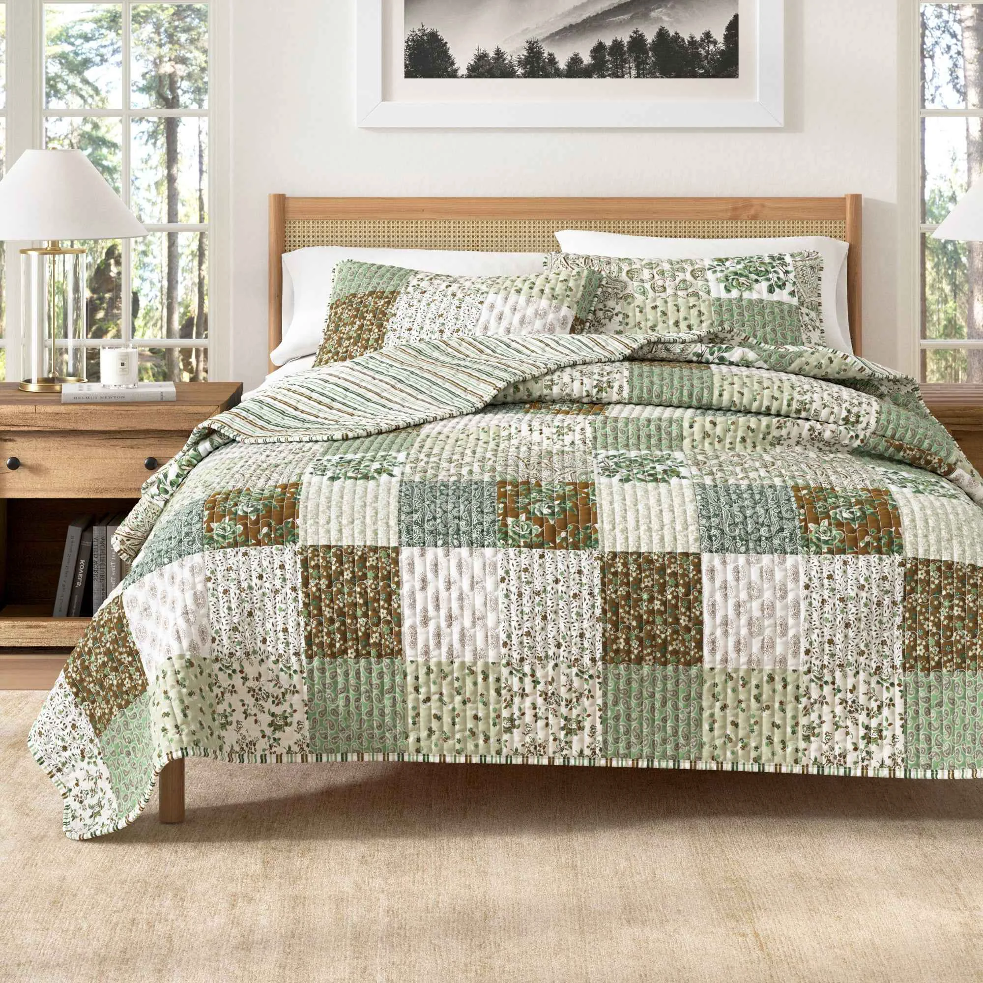 Natural Floral Patchwork Quilt Set – Damia Collection Refined