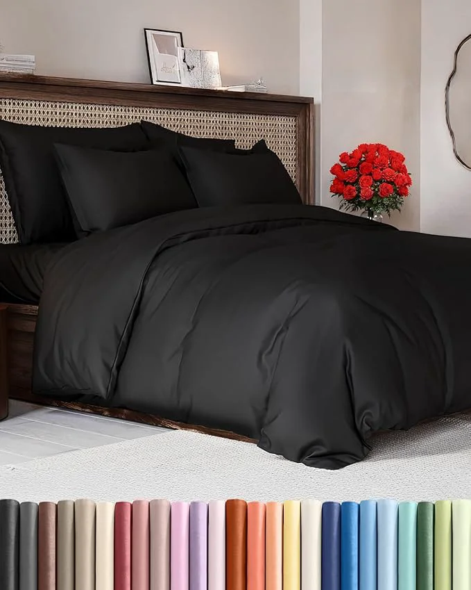 Trendy Duvet Cover Cal King Size Set – Extra Soft Cal King Duvet Cover 104 quot x 98 quot with 2 Pillow Shams – Hotel Luxury Easy Care amp Fade with Zipper Closures amp Ties – Comfy Cozy and Breathable Black Smooth