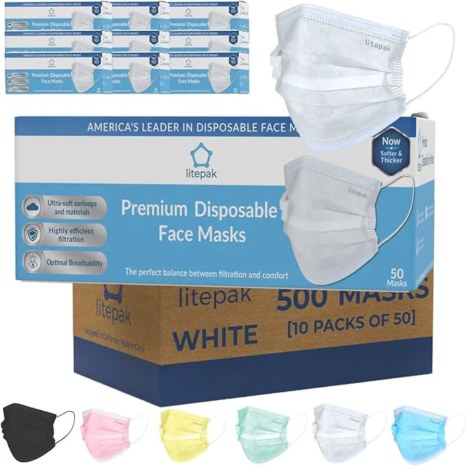 Fast Litepak 500pcs Premium Disposable Face Mask SOFT 3ply Nose Wire High-Performance