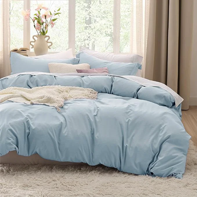 Smooth Bedsure Sky Blue Duvet Cover Full Size – 3 Pieces Prewashed Extra Soft Cotton-Like Polyester Bedding Set Includes 1 Duvet Cover 80×90 Inches with Zipper Closure amp 2 Pillow Shams No Comforter Luxury