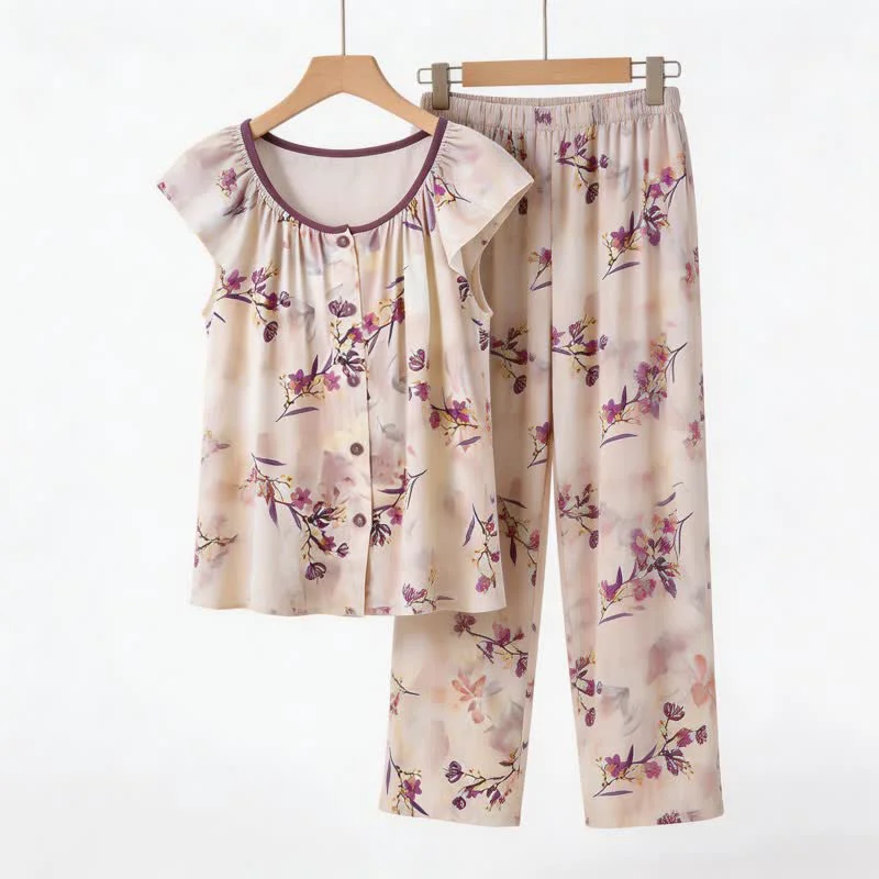Prestigious Ownkoti Peach Blossom Button Front Loungewear Set Clean