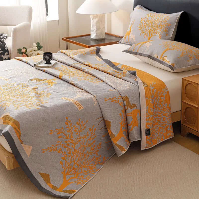 Secure Ownkoti Deer amp Tree Cotton Gauze Quilt Blanket Stylish