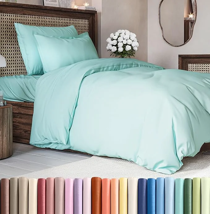 Smooth Duvet Cover Twin Twin XL Size Set – Extra Soft Twin Twin XL Duvet Cover 68 quot x 90 quot with 1 Pillow Sham – Hotel Luxury Easy Care Fade with Zipper Closures amp Ties – Comfy amp Breathable Spa Blue Clean