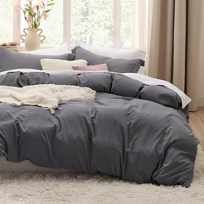 Classic Bedsure Dark Grey Oversized King Duvet Cover – 3 Pieces Prewashed Cotton-Like Extra Soft Bedding Set Includes 1 Duvet Cover 120×98 Inches with Zipper Closure amp 2 Pillow Shams Comforter Not Included Sustainable