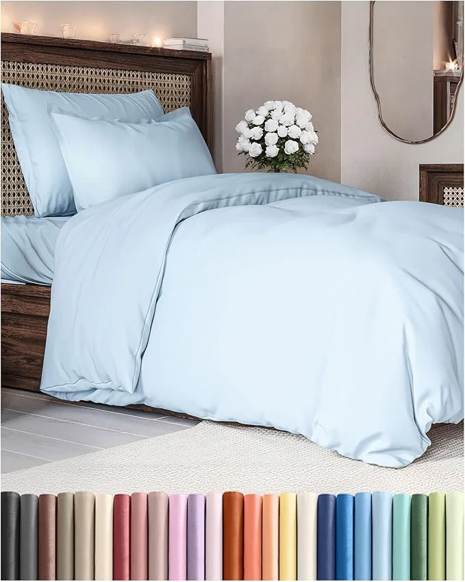 Smooth Duvet Cover Twin Twin XL Size Set – Extra Soft Twin Twin XL Duvet Cover 68 quot x 90 quot with 1 Pillow Sham – Hotel Luxury Easy Care Fade w Zipper Closures amp Ties – Comfy amp Breathable Light Blue Exclusive