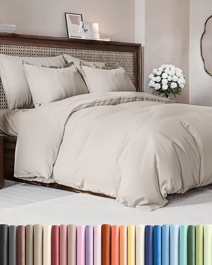 Trendy Duvet Cover Cal King Size Set – Extra Soft Cal King Duvet Cover 104 quot x 98 quot with 2 Pillow Shams – Hotel Luxury Easy Care amp Fade w Zipper Closures amp Ties – Comfy Cozy amp Breathable Light Grey Exclusive