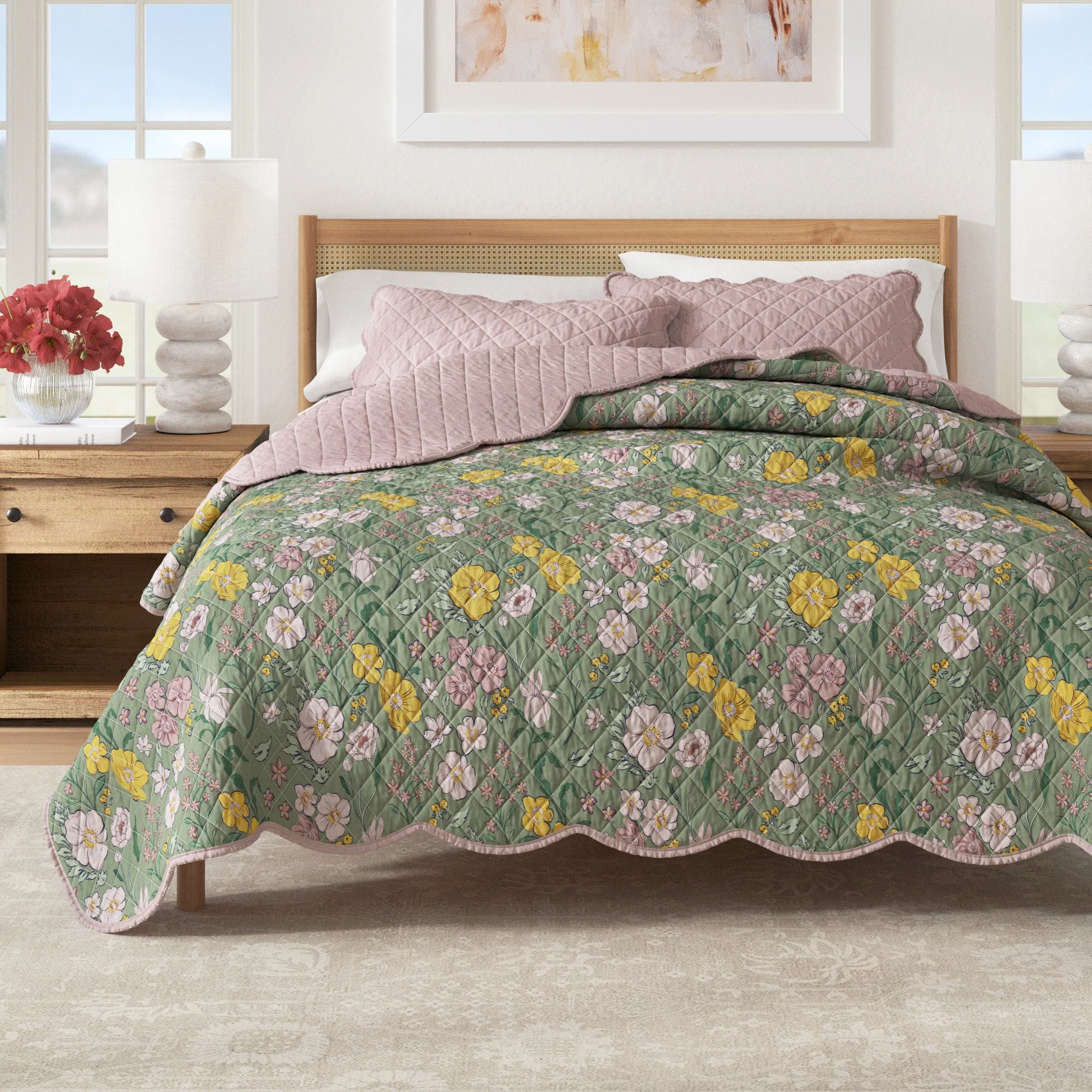 Reliable Floral Print amp Scalloped Cotton Quilt Set – Gwen Collection Next-Generation