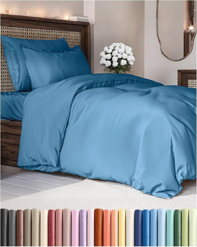 Expertly Made Duvet Cover Twin Twin XL Size Set – Extra Soft Twin Twin XL Duvet Cover 68 quot x 90 quot with 1 Pillow Sham – Hotel Luxury Easy Care Fade w Zipper Closures amp Ties – Comfy amp Breathable Denim Blue Recyclable