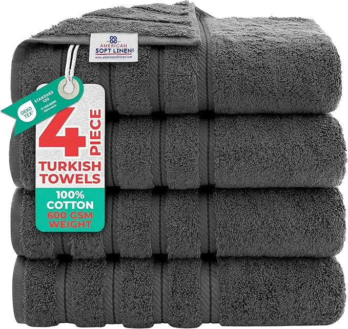Consistent American Soft Linen Luxury 4 Piece Bath Towel Set 600 GSM Cotton Turkish Exceptional