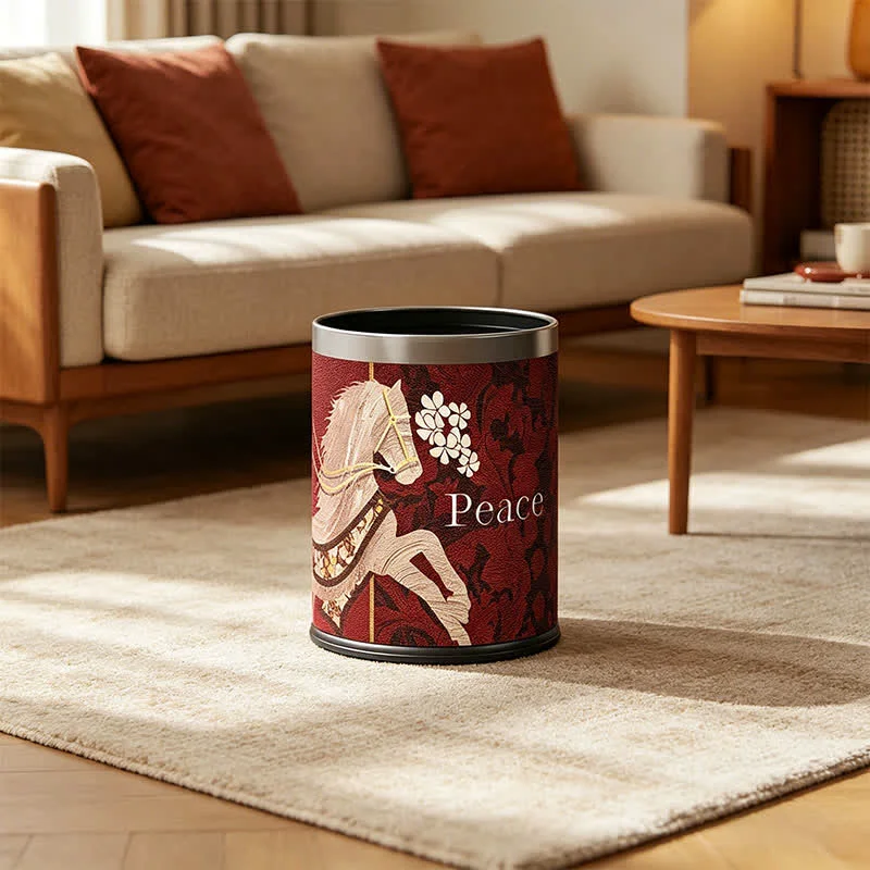 Trusted Ownkoti Vintage Equestrian Leather Round Trash Can First-Class