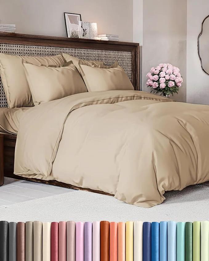 Excellent Duvet Cover Queen Size Set – Extra Soft Queen Duvet Cover 90 quot x 90 quot with 2 Pillow Shams – Hotel Luxury Easy Care and Fade w Zipper Closures amp Ties – All Season Comfy Cozy amp Breathable Cream Specialty
