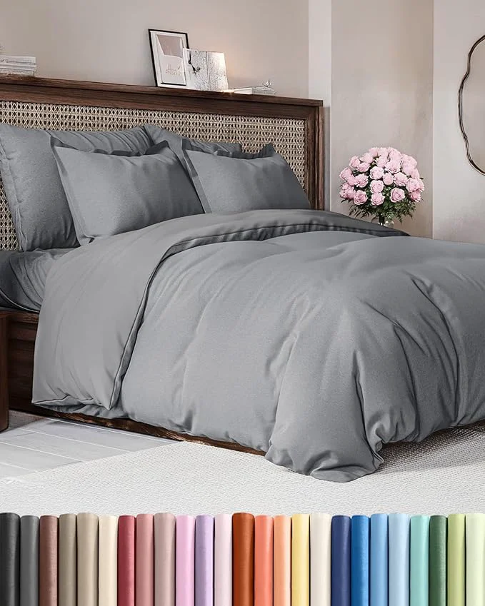 Optimized Duvet Cover Full Size Set – Extra Soft Full Duvet Cover 80 quot x 90 quot with 2 Pillow Shams – Hotel Luxury Easy Care amp Fade with Zipper Closures amp Ties – Comfy Cozy and Breathable Heathered Grey