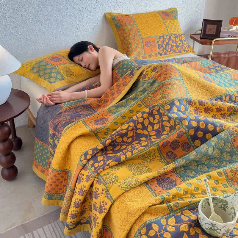 Verified Ownkoti Patchwork Rose amp Leaf Cotton Gauze Quilt Blanket Fashionable