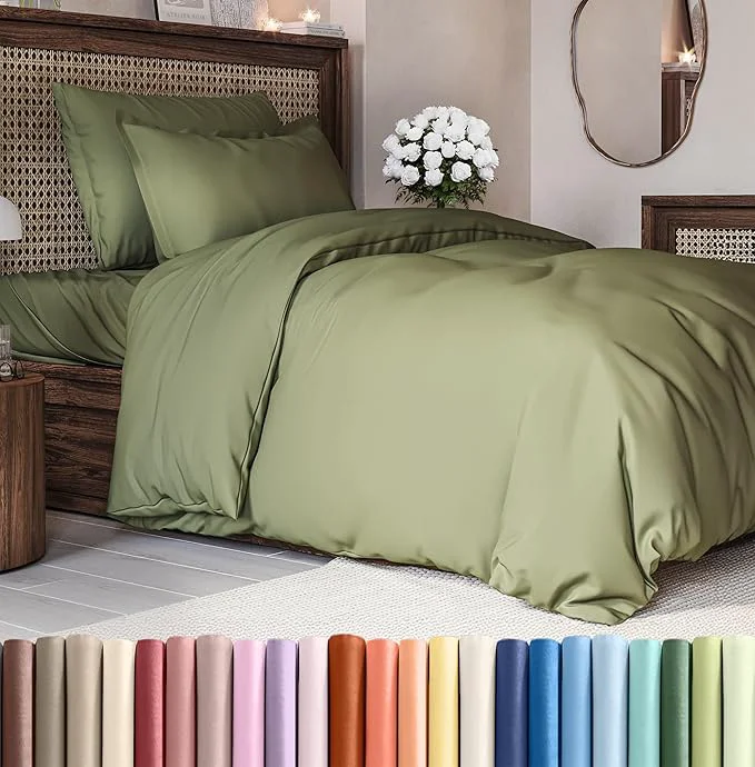 Secure Duvet Cover Twin Twin XL Size Set – Extra Soft Twin Twin XL Duvet Cover 68 quot x 90 quot with 1 Pillow Sham – Hotel Luxury Easy Care Fade w Zipper Closures amp Ties – Comfy amp Breathable Sage Green Responsible