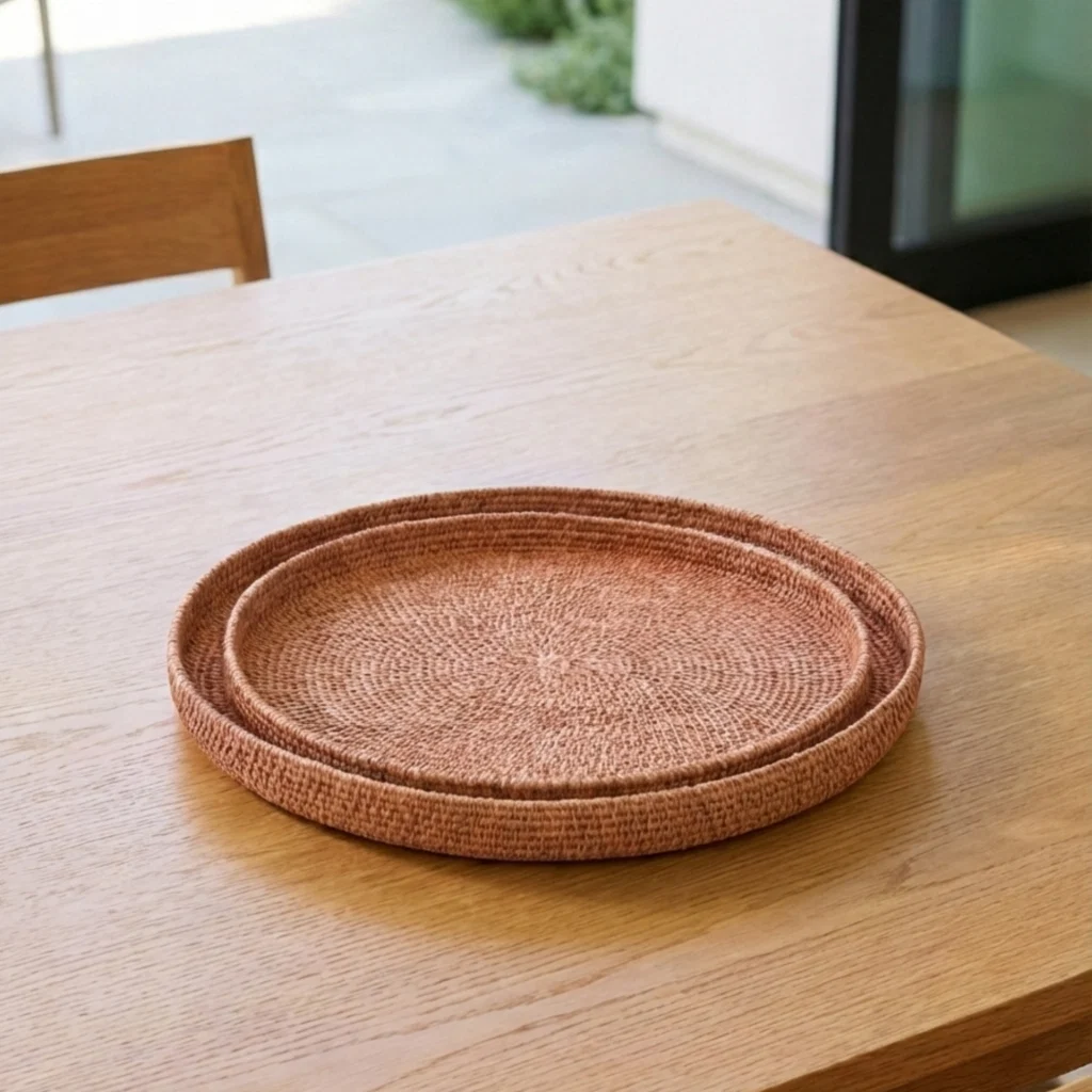 Specialty Hydra Woven Seagrass Tray Set of 2 Rose Premium
