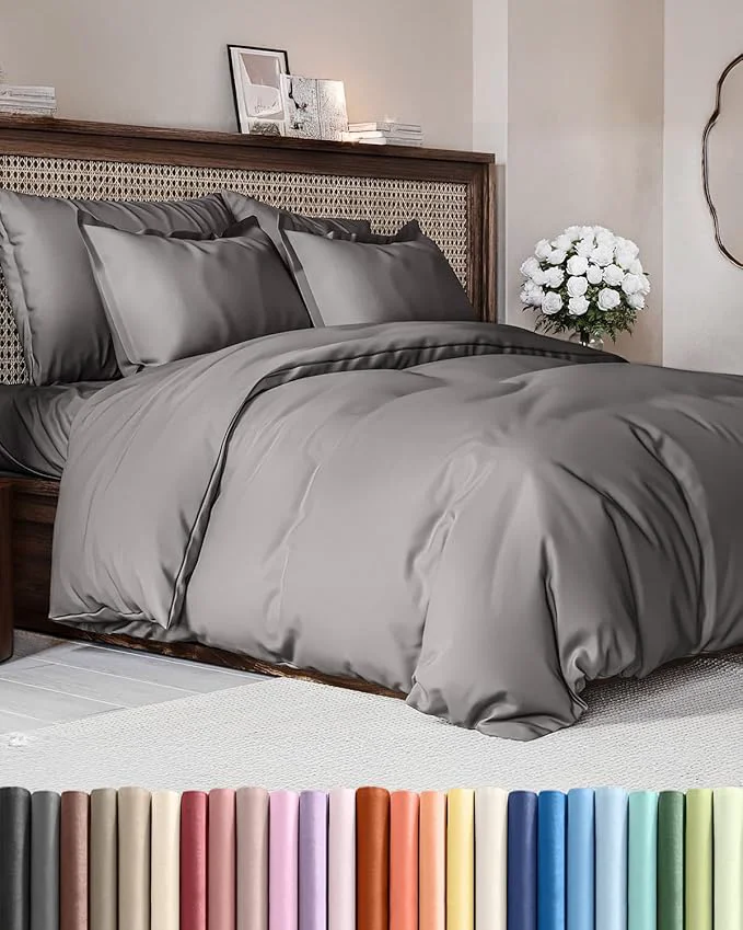 Duvet Cover King Size Set – Extra Soft King Duvet Cover 104 quot x 90 quot with 2 Pillow Shams – Hotel Luxury Easy Care amp Fade w Zipper Closures amp Ties – All Season Comfy and Breathable Dark Grey Unique
