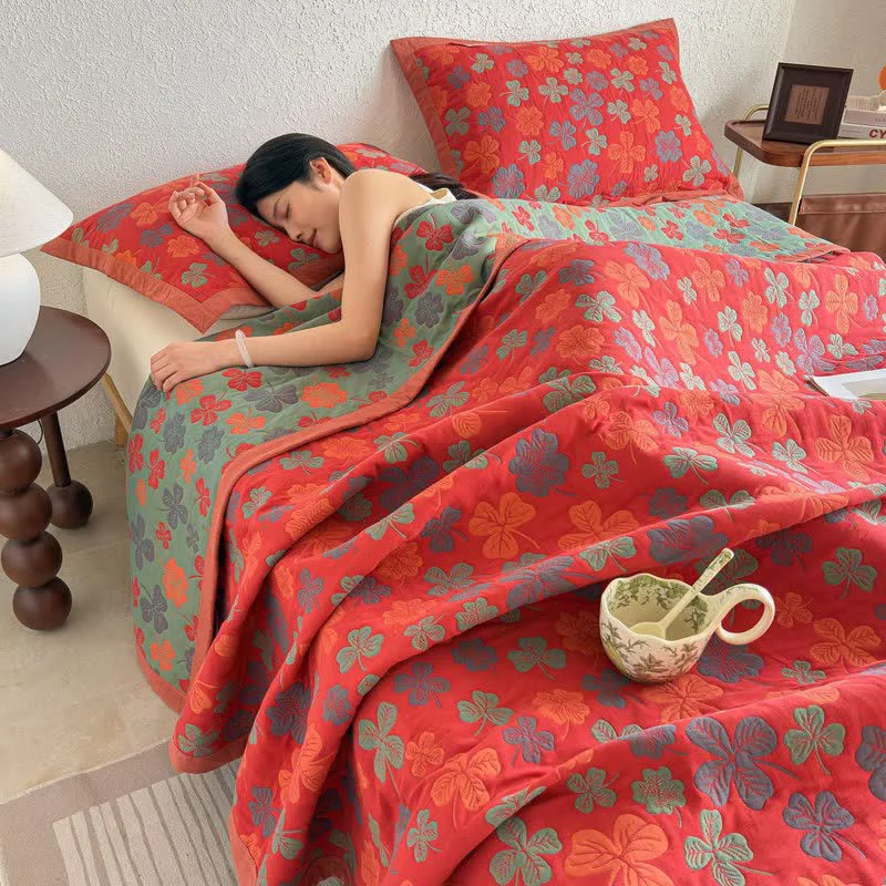 Contemporary Ownkoti Four-leaf Clover Cotton Gauze Quilt Blanket Long-Lasting
