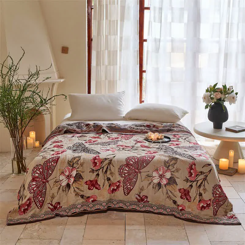 Elite Ownkoti Butterfly amp Floral Jacquard Cotton Gauze Quilt Blanket Premium