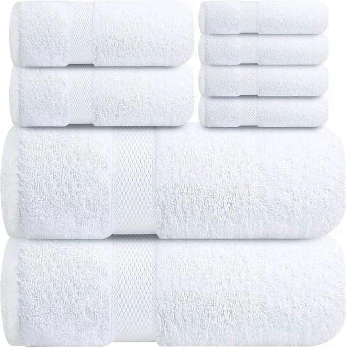 Fine Infinitee Xclusives Luxury Cotton Towel Set – 8 Piece Bathroom Towel Set – Eco-Friendly