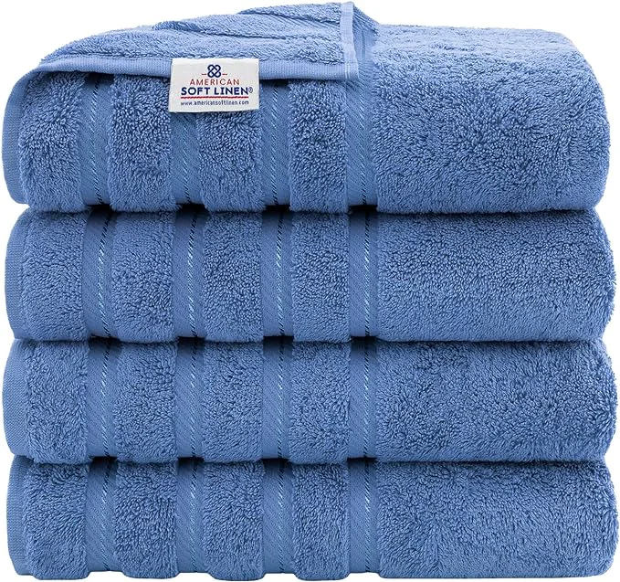 Green American Soft Linen Luxury 4 Piece Bath Towel Set 600 GSM Cotton Turkish Fast