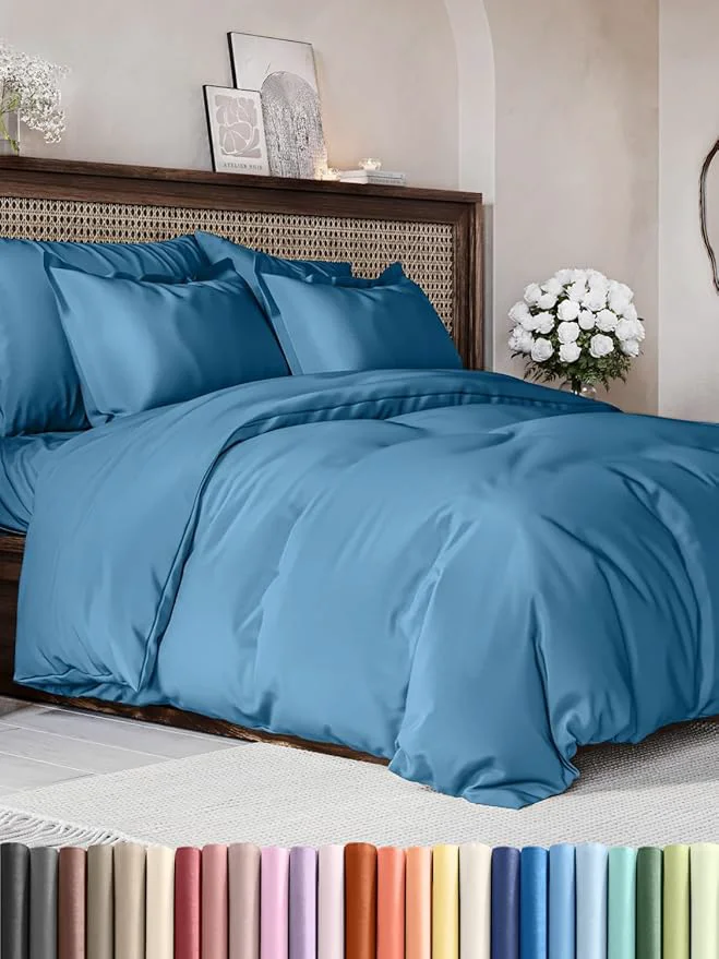 Relaxed Duvet Cover Full Size Set – Extra Soft Full Duvet Cover 80 quot x 90 quot with 2 Pillow Shams – Hotel Luxury Easy Care amp Fade w Zipper Closures amp Ties – All Season Comfy and Breathable Denim Blue Comfortable