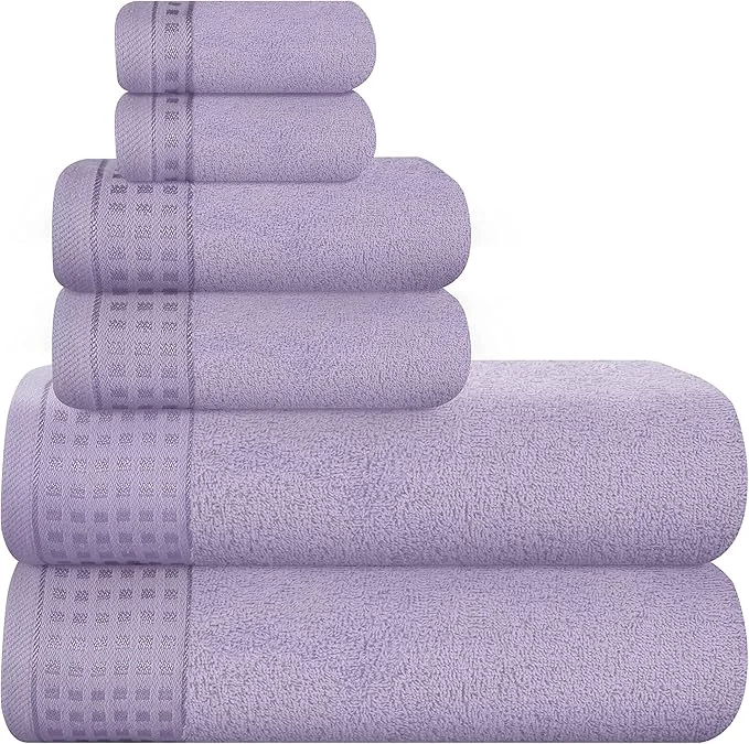 Luxury GLAMBURG Cotton Ultra Soft 6 Pack Towel Set Contains 2 Bath Towels 28×55 Traditional