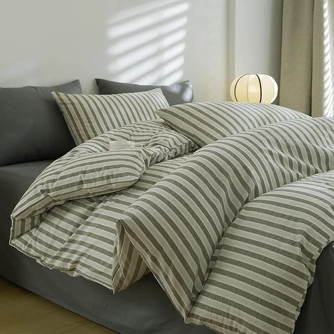 Expertly Made LifeTB Grey Striped Comforter Set Queen Vintage White Grey Stripes Pattern Printed Bedding Set Lightweight 3 Pieces Bedding Comforter with 2 Pillowcases Farmhouse Striped Queen Comforter Set High-Grade