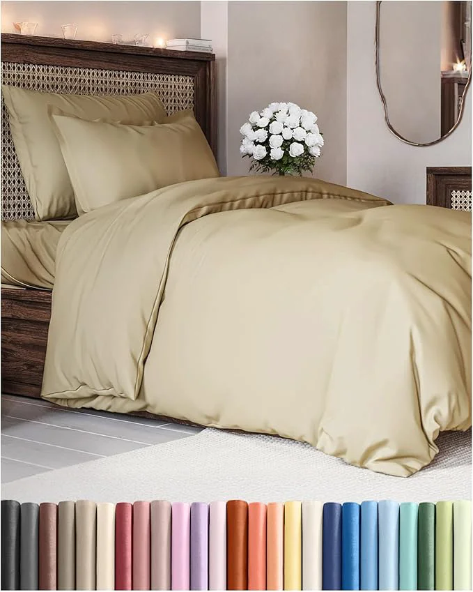 Elegant Duvet Cover Twin Twin XL Size Set – Extra Soft Twin Twin XL Duvet Cover 68 quot x 90 quot with 1 Pillow Sham – Hotel Luxury Easy Care Fade w Zipper Closures amp Ties – Comfy Cozy amp Breathable Beige Original
