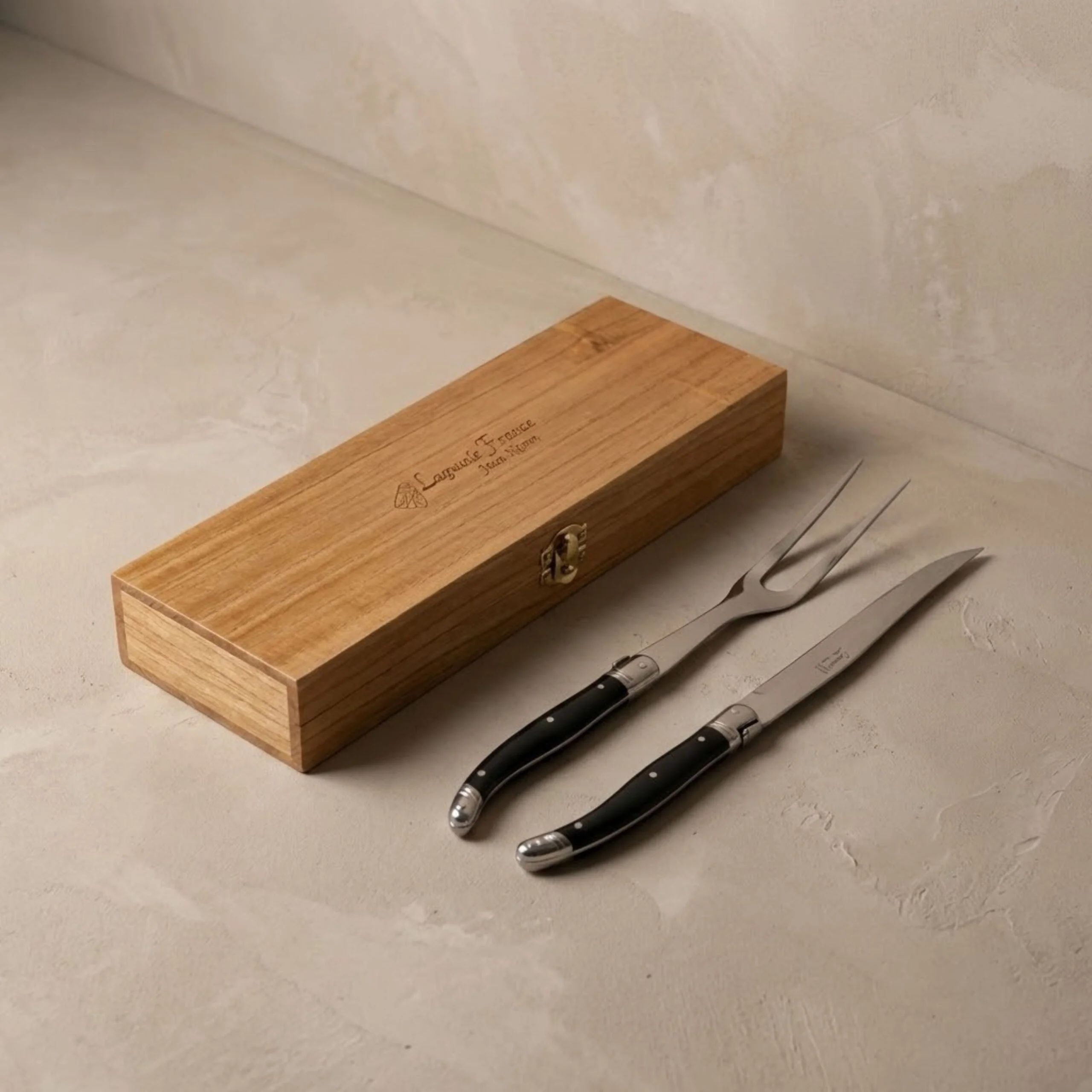 Convenient Laguiole Carving Set Black in wooden box Next-Generation