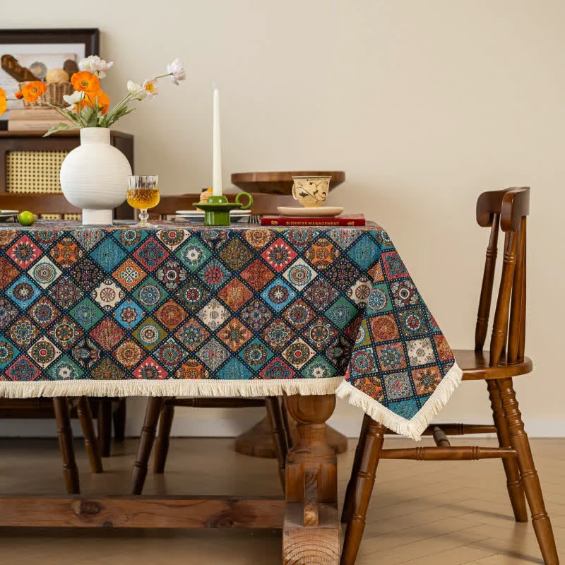 Fashionable Ownkoti Exotic Kaleidoscope Mandala Jacquard Tablecloth Practical