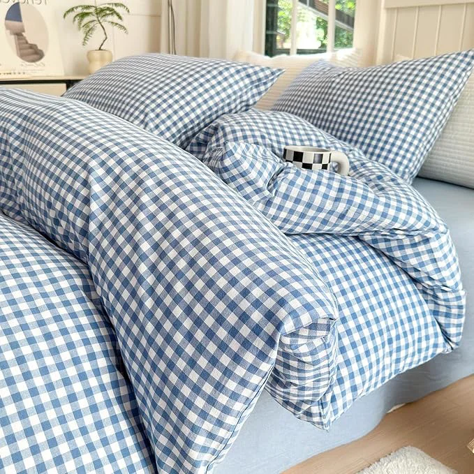 Practical LifeTB Twin XL Comforter Set Blue Gingham Comforter with 2 Pillowcases Modern Plaid Grid Pattern Comforter Set for Men Boys Fluffy Soft Lightweight Bedding Boho Plaid Checkered Comforter Twin XL World-Class