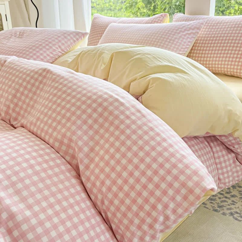 Smooth Ownkoti Pastel Gingham Pure Cotton Bedding Set Powerful