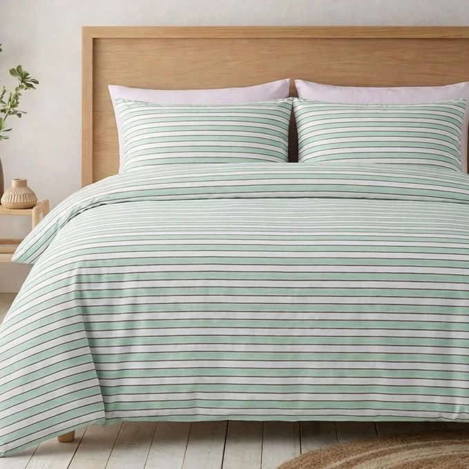 Bedbay Sage Green Striped Duvet Cover Set King Size Cotton Sateen Bedding Set Silky Soft Breathable 3 Piece Farmhouse Minimalist Bedding for All Seasons Trusted
