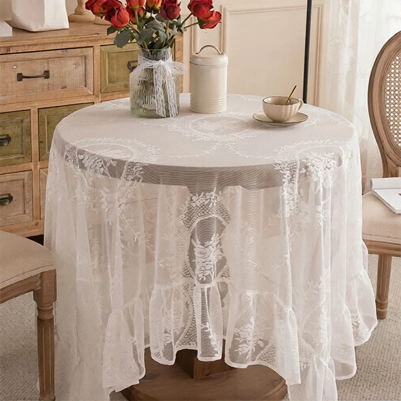 Trendy Ownkoti Romantic Floral Lace Ruffled Edge Tablecloth Relaxed