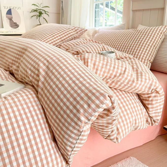 Elite LifeTB Pink Gingham Comforter Set Twin XL Modern Style Pink Plaid Comforter Set Soft Fluffy 3 Pieces Grid Checkered Pattern Comforter with 2 Pillowcases Farmhouse Gingham Bedding Set Twin XL Dependable