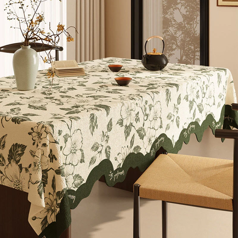 Functional Ownkoti Vintage Green Floral Cotton Linen Tablecloth High-End