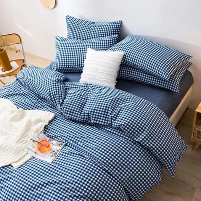 Expertly Made LifeTB Gingham Comforter Set Full 3 Pieces Royal Blue Grid Plaid Comforter Set Soft Fluffy Checkered Pattern Comforter with 2 Pillowcases Farmhouse Gingham Bedding Comforter Full Size for All Season Selected
