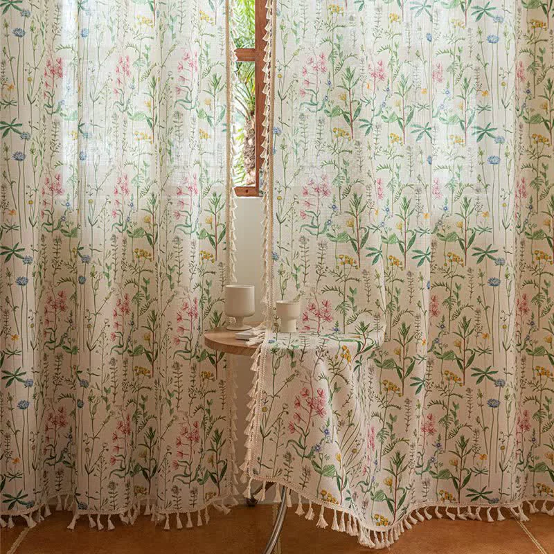 Excellent Ownkoti Cottage Style Botanical Leaf Tassel Curtain Functional