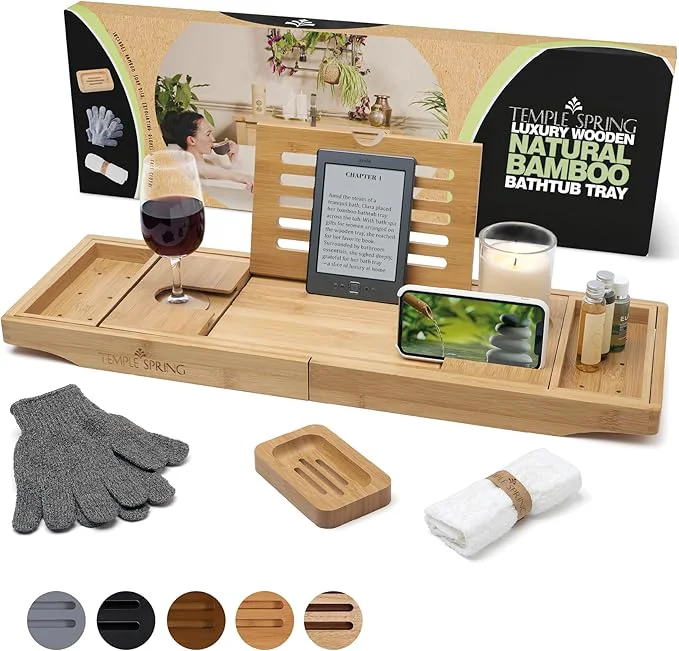 Refined Temple Spring Bamboo Bathtub Tray Caddy Smart