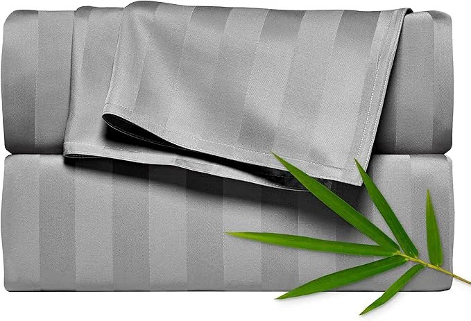 Pure Bamboo Queen Sheets Organic Viscose Derived from Bamboo Bed Sheet Set Luxuriously Soft amp Cooling Double Stitching 2 Year Quality Promise Queen Jacquard Stone Modern