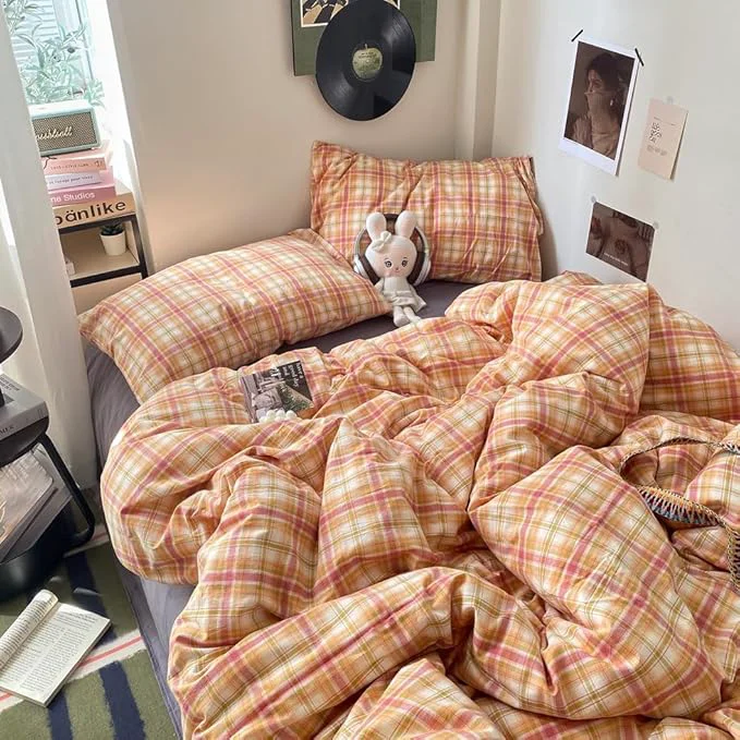 Next-Generation EAVD Vintage Style Gingham Duvet Cover King Soft Washed Cotton Bedding Set with Colorful Grid Checkered Reversible Plaid Bedding Set for Men Women Modern Grid Plaid Duvet Cover with Zipper Expertly Made