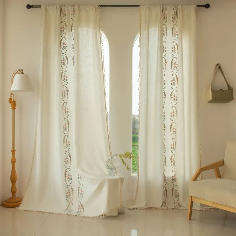 Original Design Ownkoti Orchid Floral Light Filtering Curtain with Tassels Luxury