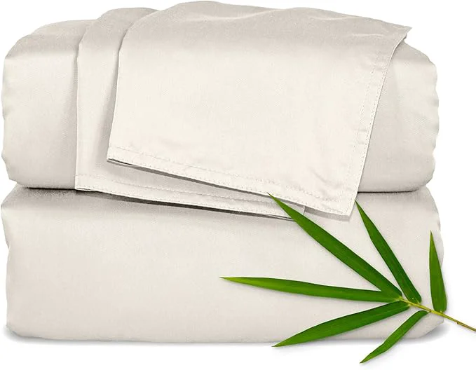 Exclusive Pure Bamboo Queen Sheets Organic Viscose Derived from Bamboo Bed Sheet Set Luxuriously Soft amp Cooling Double Stitching 2 Year Quality Promise Queen Creme Contemporary
