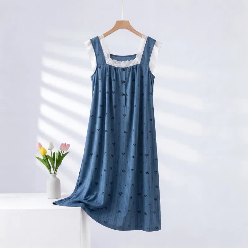 Reliable Ownkoti Striped Floral Cotton Lace Sleeveless Nightgown Easy-to-Use