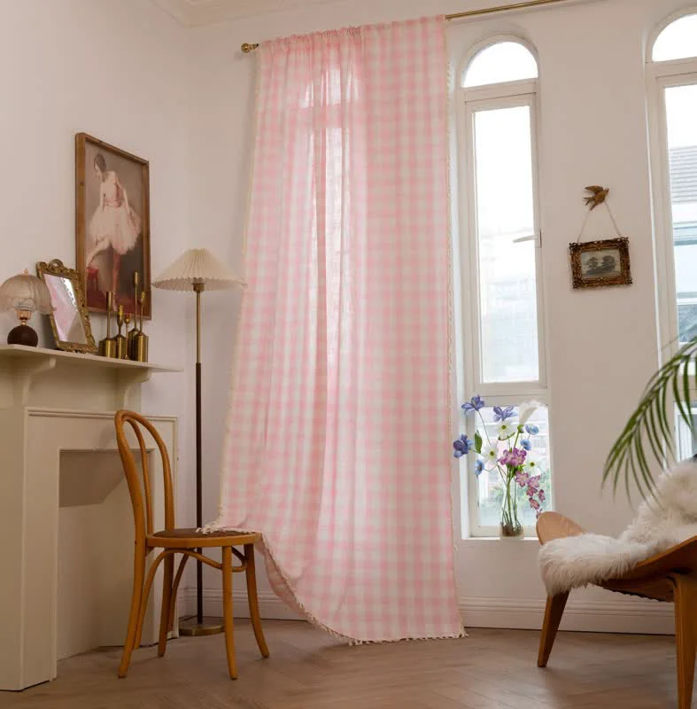 Eco-Friendly Ownkoti Country Style Grid Curtain with Tassels Luxury